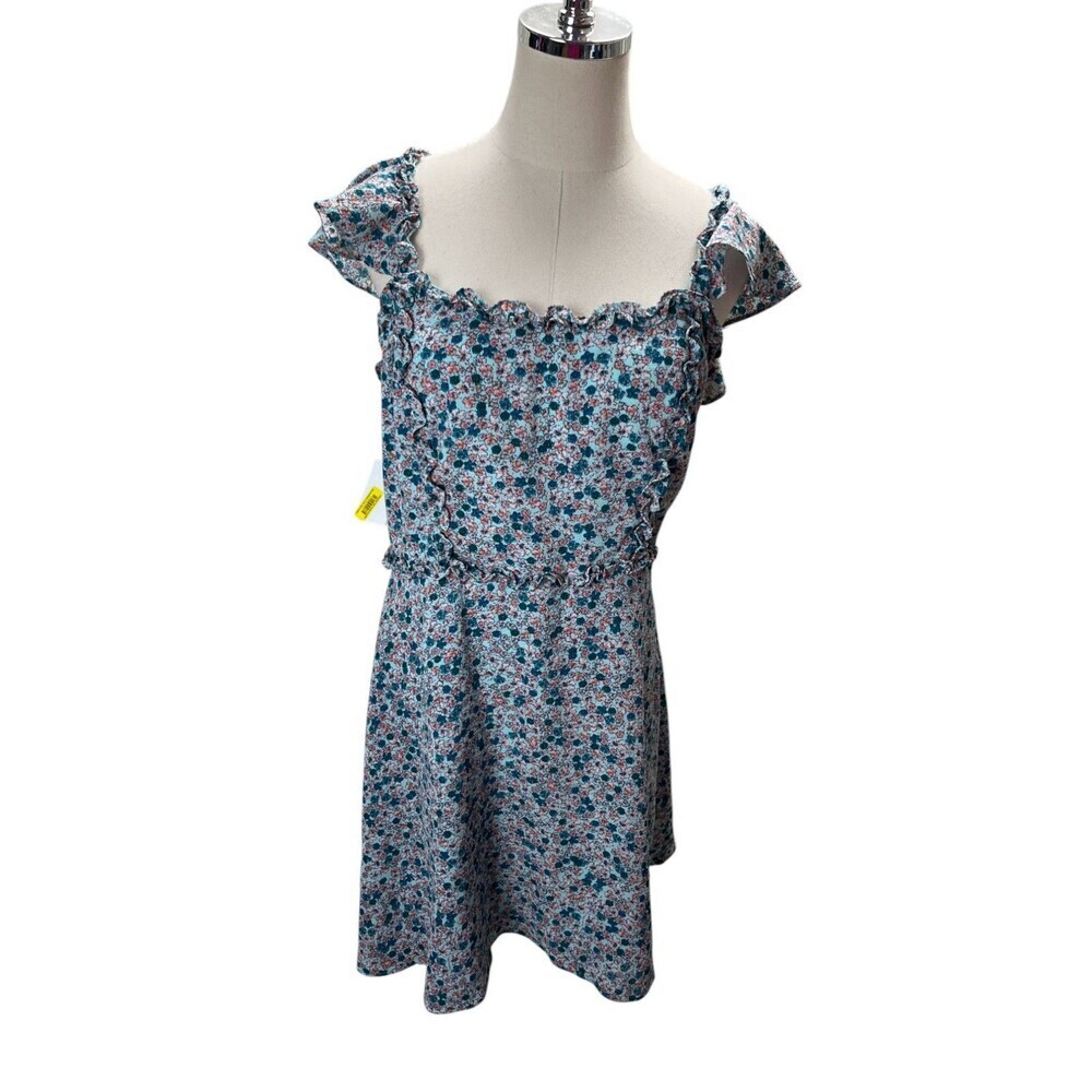 B Darlin Dress Women's Size 13/14 Blue Floral Short Sleeve Midi